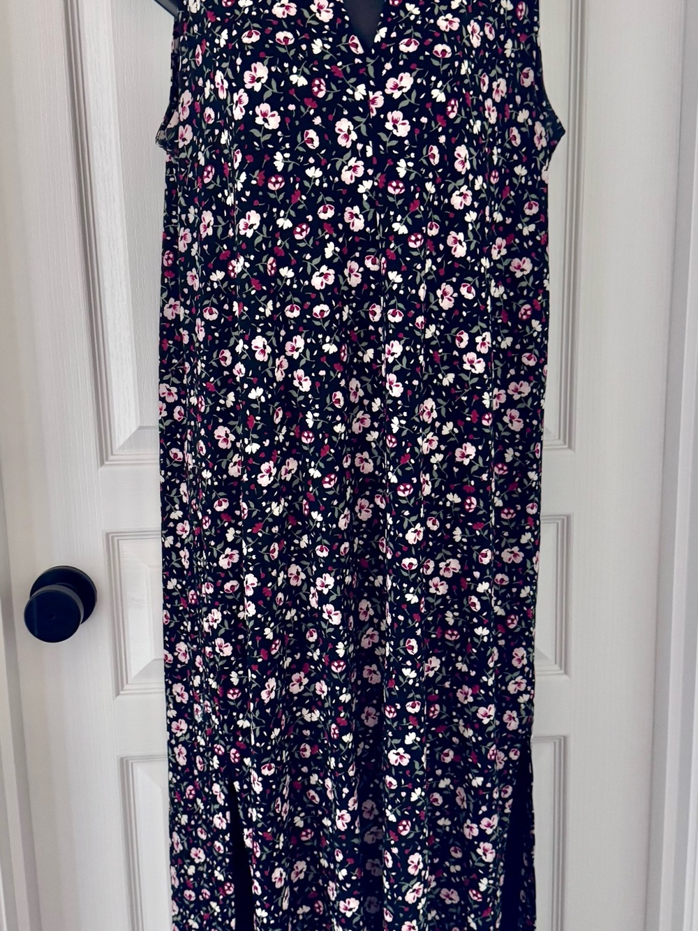 J. JILL Black Midi Dress with Pink and White Floral Print SZ Medium Petite